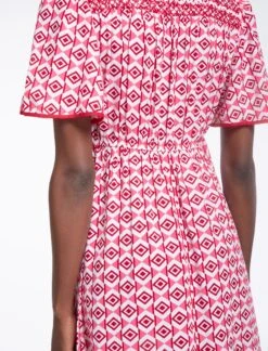 Gina Cotton Maxi Dress - Pink Diamond Geo Print -CEFINN Shop SU23 D538 GINA PINKDIAMONDGEOPRINT LS0255