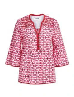 Hester Cotton Blouse - Pink Diamond Geo Print -CEFINN Shop SU23 HESTER PINKDIAMONDGEOPRINT CO