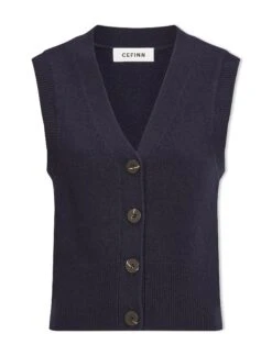 Meryl Wool V Neck Waistcoat - Navy -CEFINN Shop SU23 K136 MERYL NAVY CO d10926f9 b7aa 4e22 8dda 31f6acf2cbe7