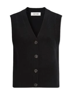 Meryl Wool V Neck Waistcoat - Black -CEFINN Shop SU23 K69 MERYL BLACK CO