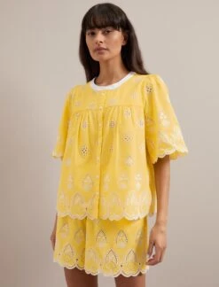 Bonnie Organic Cotton Blouse - Yellow White -CEFINN Shop SU24 B157 Alana YELLOWWHITE LS 779