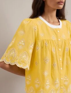 Bonnie Organic Cotton Blouse - Yellow White -CEFINN Shop SU24 B157 Alana YELLOWWHITE LS 822