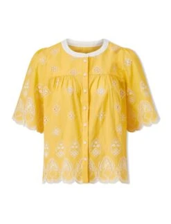Bonnie Organic Cotton Blouse - Yellow White -CEFINN Shop SU24 B157 BONNIE YELLOWWHITE CO