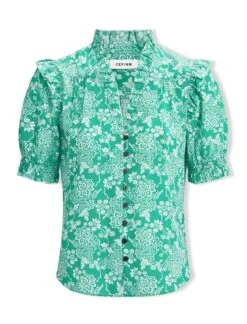 Stella Silk Blouse - Green Damask Print -CEFINN Shop SU24 B158 STELLA GREENDAMASKPRINT LS