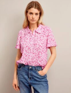 Pippi Cotton Blend Blouse - Hot Pink Blossom Print -CEFINN Shop SU24 B159 PIPPI HOTPINKBLOSSOMPRINT LS 27001