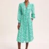 Stella Silk Midi Dress - Green Damask Print