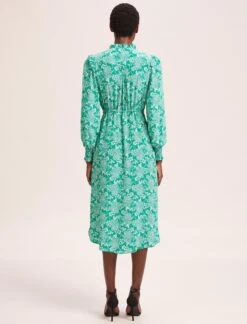 Stella Silk Midi Dress - Green Damask Print -CEFINN Shop SU24 D368 STELLA GREENDAMASKPRINTS LS 39186