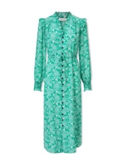 Stella Silk Midi Dress - Green Damask Print -CEFINN Shop SU24 D368 STELLA GREENDAMASKPRINT COcopy