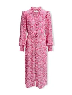 Stella Silk Midi Dress - Hot Pink Damask Print -CEFINN Shop SU24 D368 STELLA HOTPINKDAMASKPRINT LS