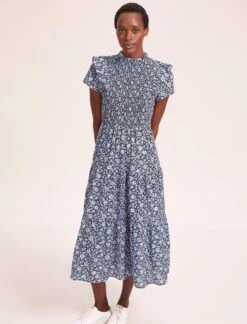 Sabrina Cotton Blend Maxi Dress - Blue Ditsy Carnation Print -CEFINN Shop SU24 D514 SABRINA BLUEDITSYCARNATIONPRINT LS 39704