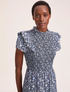 Sabrina Cotton Blend Maxi Dress - Blue Ditsy Carnation Print -CEFINN Shop SU24 D514 SABRINA BLUEDITSYCARNATIONPRINT LS 39732