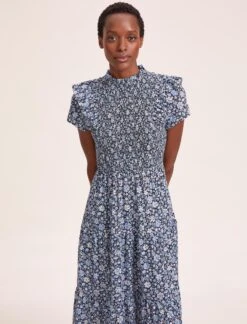 Sabrina Cotton Blend Maxi Dress - Blue Ditsy Carnation Print -CEFINN Shop SU24 D514 SABRINA BLUEDITSYCARNATIONPRINT LS 39747