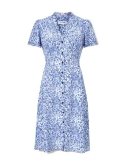 Tabby Silk Tea Dress - Blue Leopard Pansy Print -CEFINN Shop SU24 D519 TABBY BLUELEOPARDPANSYPRINT COcopy