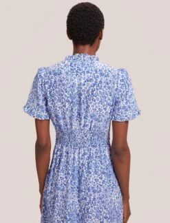 Tabby Silk Tea Dress - Blue Leopard Pansy Print -CEFINN Shop SU24 D519 TABBY BLUELEOPARDPANSYPRINT LS 39799