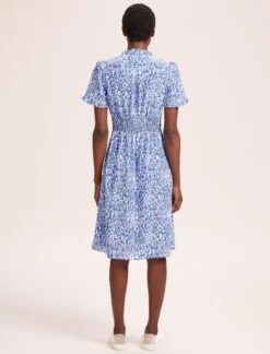 Tabby Silk Tea Dress - Blue Leopard Pansy Print -CEFINN Shop SU24 D519 TABBY BLUELEOPARDPANSYPRINT LS 39802