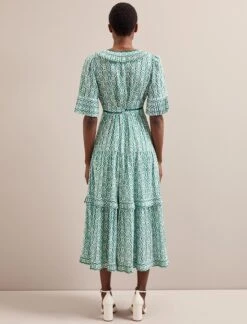 Cordelia Cotton Blend Maxi Dress - White Green Tudor Rose Print -CEFINN Shop SU24 D543 CORDELIA WHITEGREENTUDORPRINT LS 5972