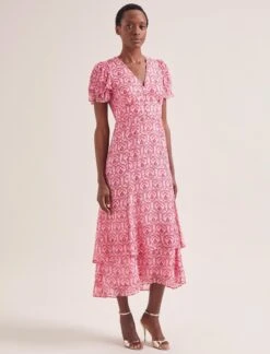 Lotta Gold Metallic Fil Coupé Maxi Dress - Pink Carnation Print -CEFINN Shop SU24 D618 LOTTA PINK CARNATION LS 0231