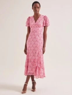 Lotta Gold Metallic Fil Coupé Maxi Dress - Pink Carnation Print -CEFINN Shop SU24 D618 LOTTA PINK CARNATION LS 0252