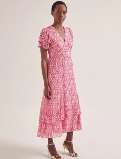 Lotta Gold Metallic Fil Coupé Maxi Dress - Pink Carnation Print -CEFINN Shop SU24 D618 LOTTA PINK CARNATION LS 0272