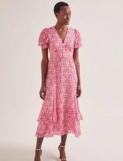 Lotta Gold Metallic Fil Coupé Maxi Dress - Pink Carnation Print -CEFINN Shop SU24 D618 LOTTA PINK CARNATION LS 0274