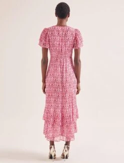 Lotta Gold Metallic Fil Coupé Maxi Dress - Pink Carnation Print -CEFINN Shop SU24 D618 LOTTA PINK CARNATION LS 0295