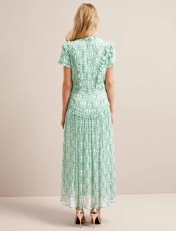 Mirabel Gold Metallic Fil Coupé Maxi Dress - Pale Green Carnation Print -CEFINN Shop SU24 D619 MIRABEL PALEGREENCARNATIONPRINT LS 15112