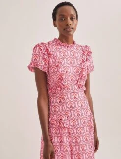 Mirabel Gold Metallic Fil Coupé Maxi Dress - Pink Carnation Print -CEFINN Shop SU24 D619 MIRABEL PINK CARNATION PRINT 688 879