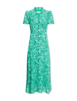 Liliana Cotton Blend Maxi Dress - Green White Palm Floral -CEFINN Shop SU24 D620 LILIANA GREENWHITEPALMFLORALPRINT CO