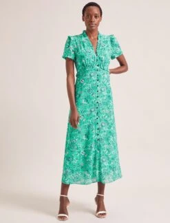 Liliana Cotton Blend Maxi Dress - Green White Palm Floral -CEFINN Shop SU24 D620 LILIANA GREENWHITEPALMFLORALPRINT LS 1727copy