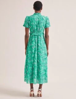 Liliana Cotton Blend Maxi Dress - Green White Palm Floral -CEFINN Shop SU24 D620 LILIANA GREENWHITEPALMFLORALPRINT LS 1774copy