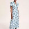 Liliana Cotton Blend Maxi Dress - White Blue Palm Floral