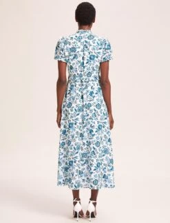 Liliana Cotton Blend Maxi Dress - White Blue Palm Floral -CEFINN Shop SU24 D620 LILIANA WHITEBLUEPALMFLORAL LS 39510