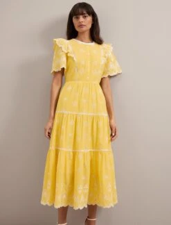 Alana Organic Cotton Maxi Dress - Yellow White -CEFINN Shop SU24 D630 ALANA YELLOW WHITE LS 1632