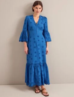 Daphne Organic Cotton Maxi Dress - Blue -CEFINN Shop SU24 D632 DAPHNE BLUE LS 0584
