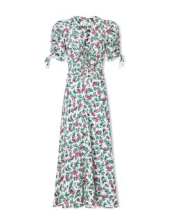 Ophelia Bias Cut Maxi Dress - White Multi Tropical Floral Print -CEFINN Shop SU24 D635 OPHELIA WHITEMULTITROPICALFLORAL CO