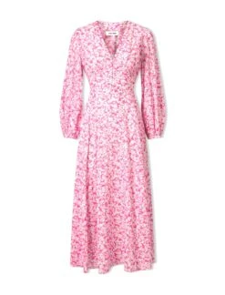 Cora Cotton Blend Maxi Dress - Hot Pink Blossom Print -CEFINN Shop SU24 D636 CORA HOTPINKBLOSSOMPRINT CO