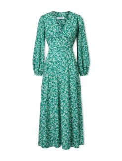 Cora Cotton Blend Maxi Dress - Mid Green Blossom Print -CEFINN Shop SU24 D636 CORA MIDGREENBLOSSOMPRINT CO