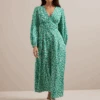 Cora Cotton Blend Maxi Dress - Mid Green Blossom Print