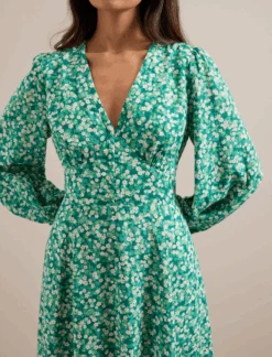 Cora Cotton Blend Maxi Dress - Mid Green Blossom Print -CEFINN Shop SU24 D636 CORA MIDGREENBLOSSOMPRINT LS 1840