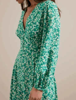 Cora Cotton Blend Maxi Dress - Mid Green Blossom Print -CEFINN Shop SU24 D636 CORA MIDGREENBLOSSOMPRINT LS 1847