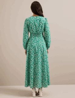 Cora Cotton Blend Maxi Dress - Mid Green Blossom Print -CEFINN Shop SU24 D636 CORA MIDGREENBLOSSOMPRINT LS 1857