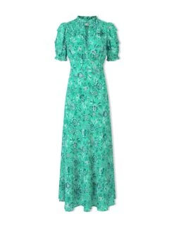 Viola Cotton Blend Bias Cut Maxi Dress - Green White Palm Floral 15 Viola Cotton Blend Bias Cut Maxi Dress - Green White Palm Floral -CEFINN Shop SU24 D637 VIOLA GREENWHITEPALMFLORALPRINT CO