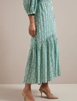 Aspen Cotton Blend Maxi Dress - White Green Tudor Rose Print -CEFINN Shop SU24 D639 ASPEN WHITEGREENTUDORROSEPRINT LS 668