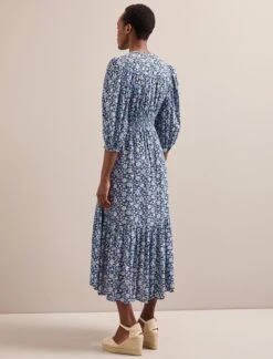 Aspen Cotton Blend Maxi Dress - Blue Ditsy Carnation Print -CEFINN Shop SU24 D639 ASPIN BLUEDITSY CARNATION PRINT LS 5901