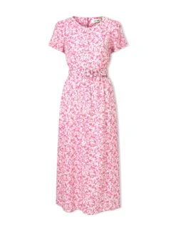 Nina Cotton Blend Maxi Dress - Hot Pink Blossom Print -CEFINN Shop SU24 D644 NINA HOTPINKBLOSSOMPRINT CO