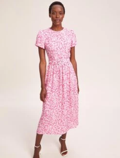 Nina Cotton Blend Maxi Dress - Hot Pink Blossom Print -CEFINN Shop SU24 D644 NINA HOTPINKBLOSSOMPRINT LS 41071