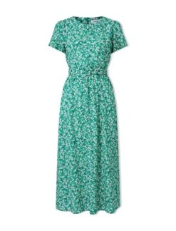 Nina Cotton Blend Maxi Dress - Mid Green Blossom Print -CEFINN Shop SU24 D644 NINA MIDGREENBLOSSOMPRINT CO