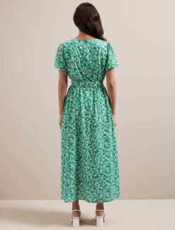 Nina Cotton Blend Maxi Dress - Mid Green Blossom Print -CEFINN Shop SU24 D644 NINA MIDGREENBLOSSOMPRINT LS 199