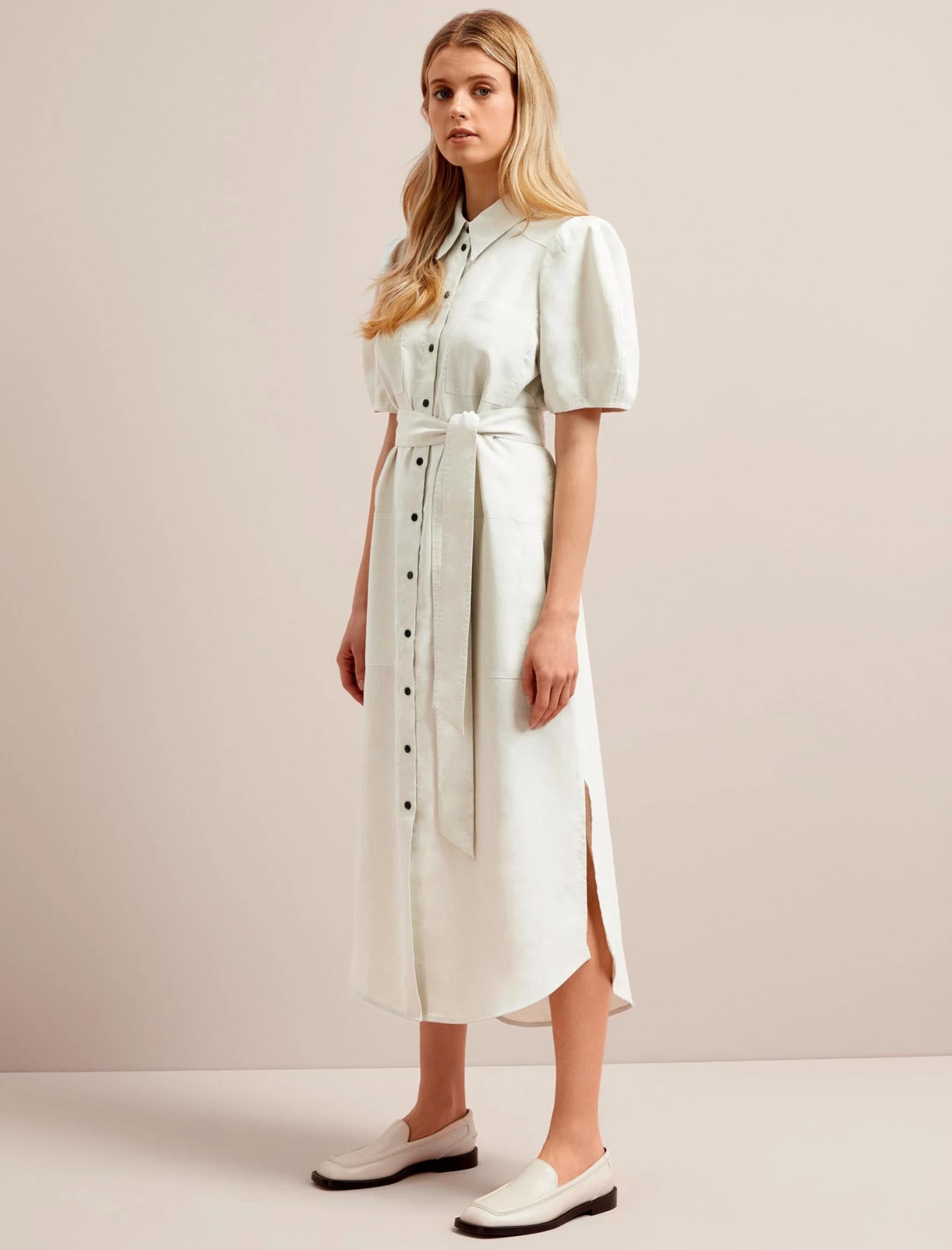 Lyra Techni Linen Maxi Shirt Dress - Cream 2 Lyra Techni Linen Maxi Shirt Dress - Cream - Image 2