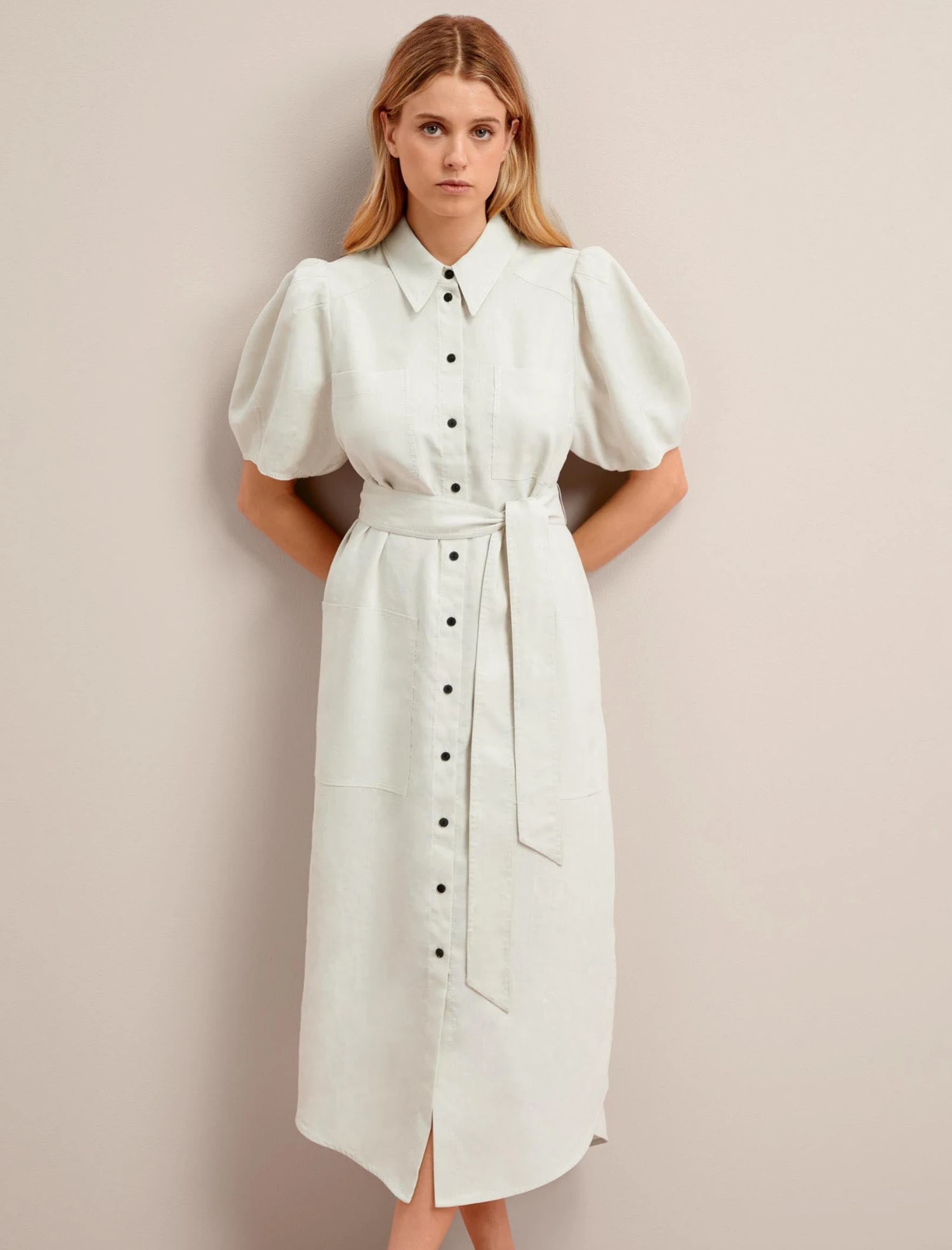 Lyra Techni Linen Maxi Shirt Dress - Cream 3 Lyra Techni Linen Maxi Shirt Dress - Cream - Image 3